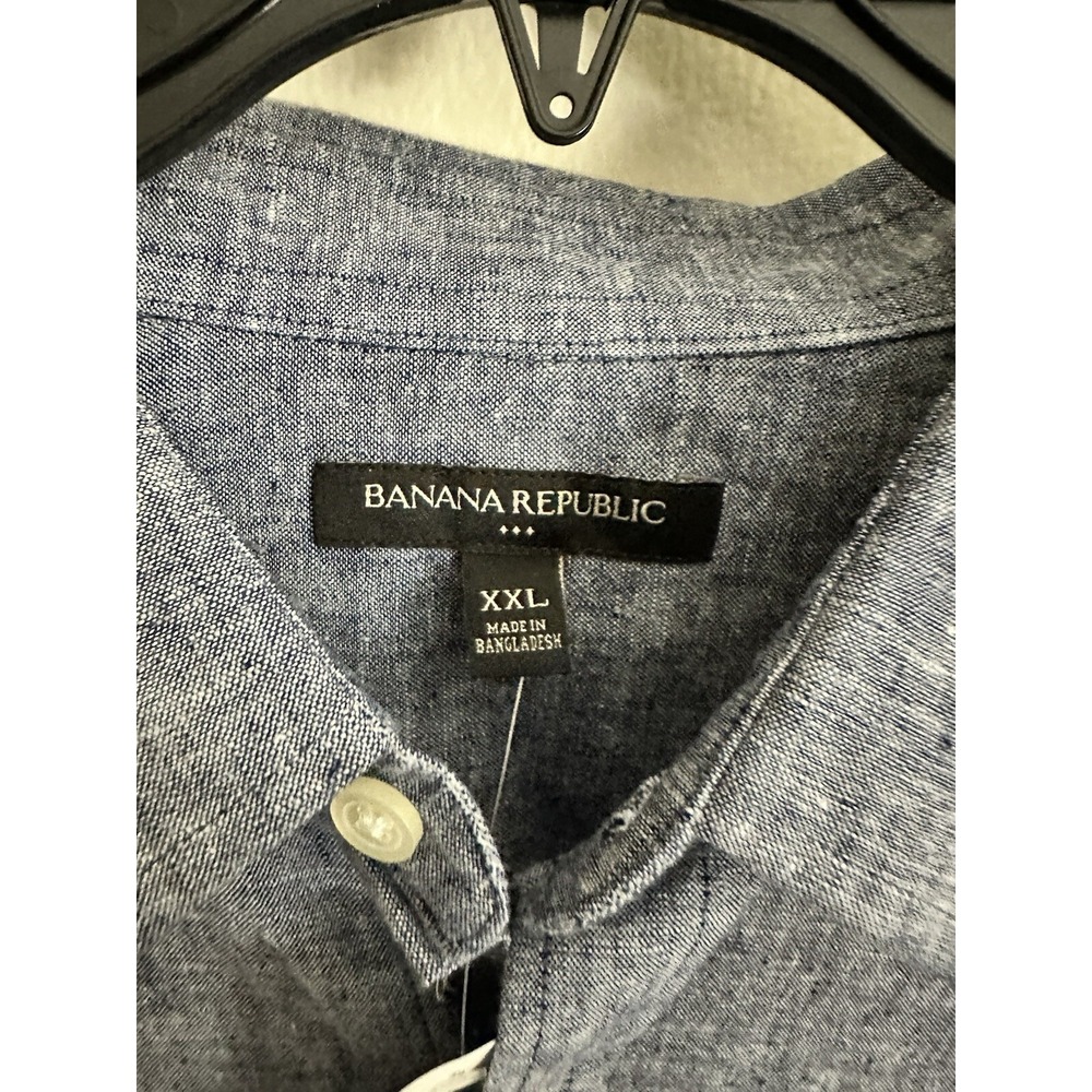 Banana Republic Mens XXL Linen Blend Chambray Short Sleeve Button Shirt Blue NWT - Picture 3 of 5
